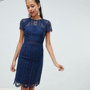 Chi Chi London cap sleeve lace pencil dress Blue